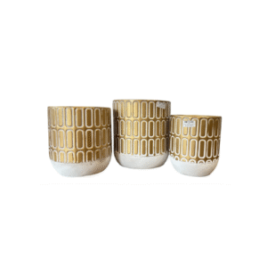 MACETA METALICA DORADA CON BLANCO
