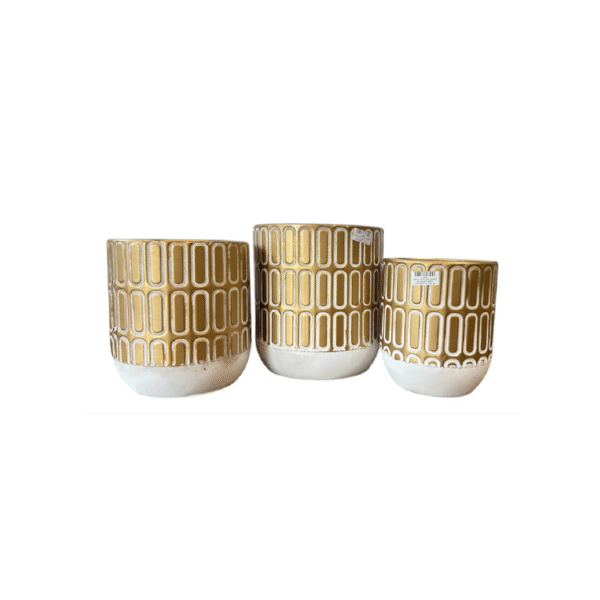 MACETA METALICA DORADA CON BLANCO