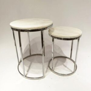 SET 2 MESAS AUXILIARES TOP DE MARMOL BASE PLATEADA 2877