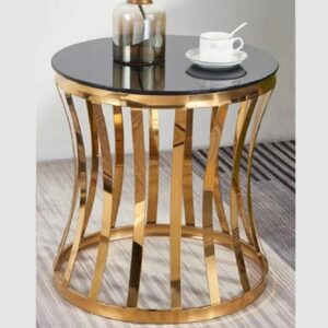 MESA AUXILIAR TOP NEGRO CON BASE CROMADA DORADA 2880
