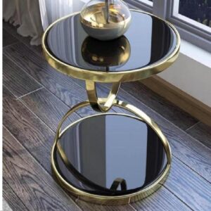 MESA AUXILIAR TOP DE VIDRIO BASE CROMADA NEGRA 2887