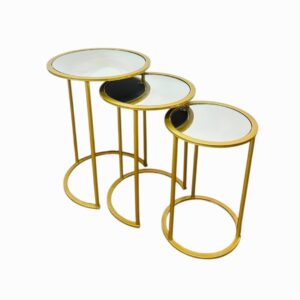 SET DE 3 MESAS AUXILIARES DORADAS TOP DE ESPEJO 2917