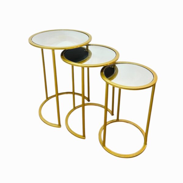 SET DE 3 MESAS AUXILIARES DORADAS TOP DE ESPEJO 2917