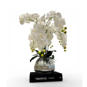ORQUÍDEAS BLANCAS 53CM BASE PLATEADA