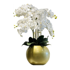 ORQUÍDEAS BLANCAS 95CM BASE DORADA